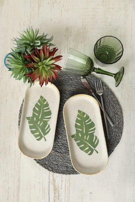 Hermia Juego de Platos de Cerámica Blanco y Verde (2 Piezas) X00023140